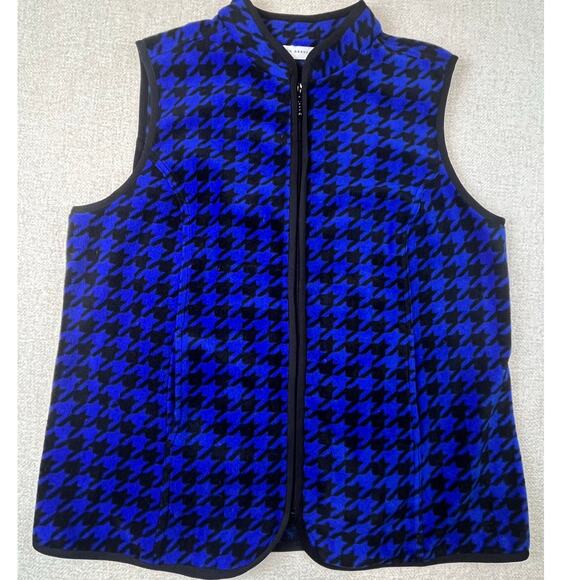 Susan Graver Women’s Large Black/Blue Chevron Fleece Zip-Front Vest Layering - Picture 1 of 6